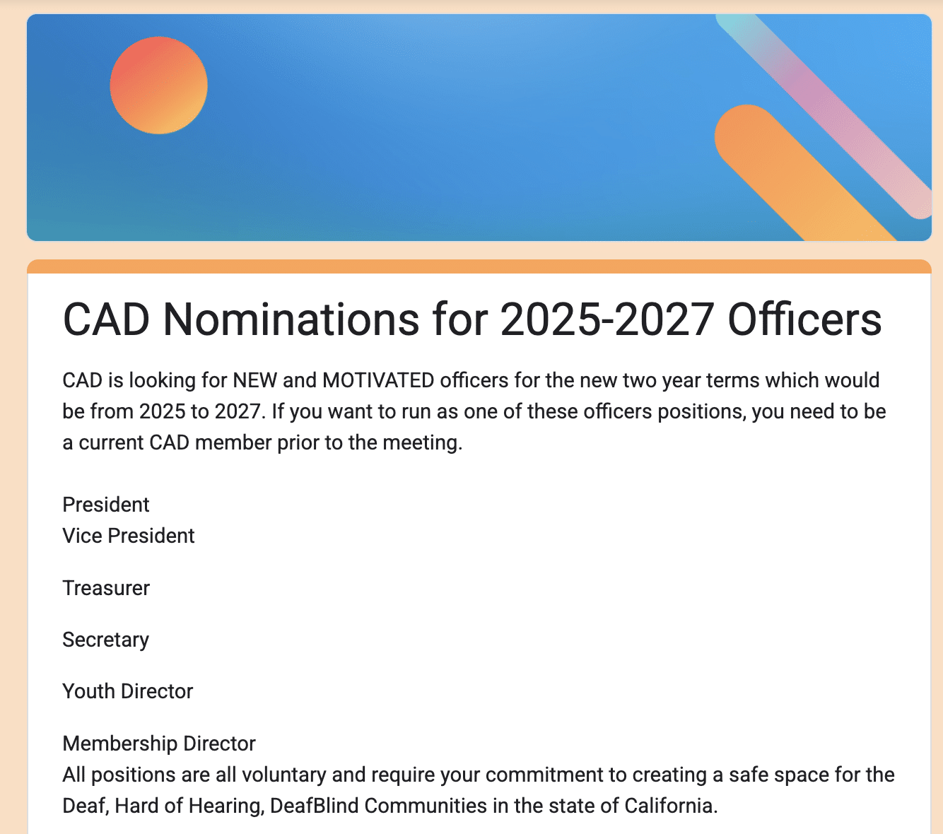 CAD Nominations | September 27 2025
